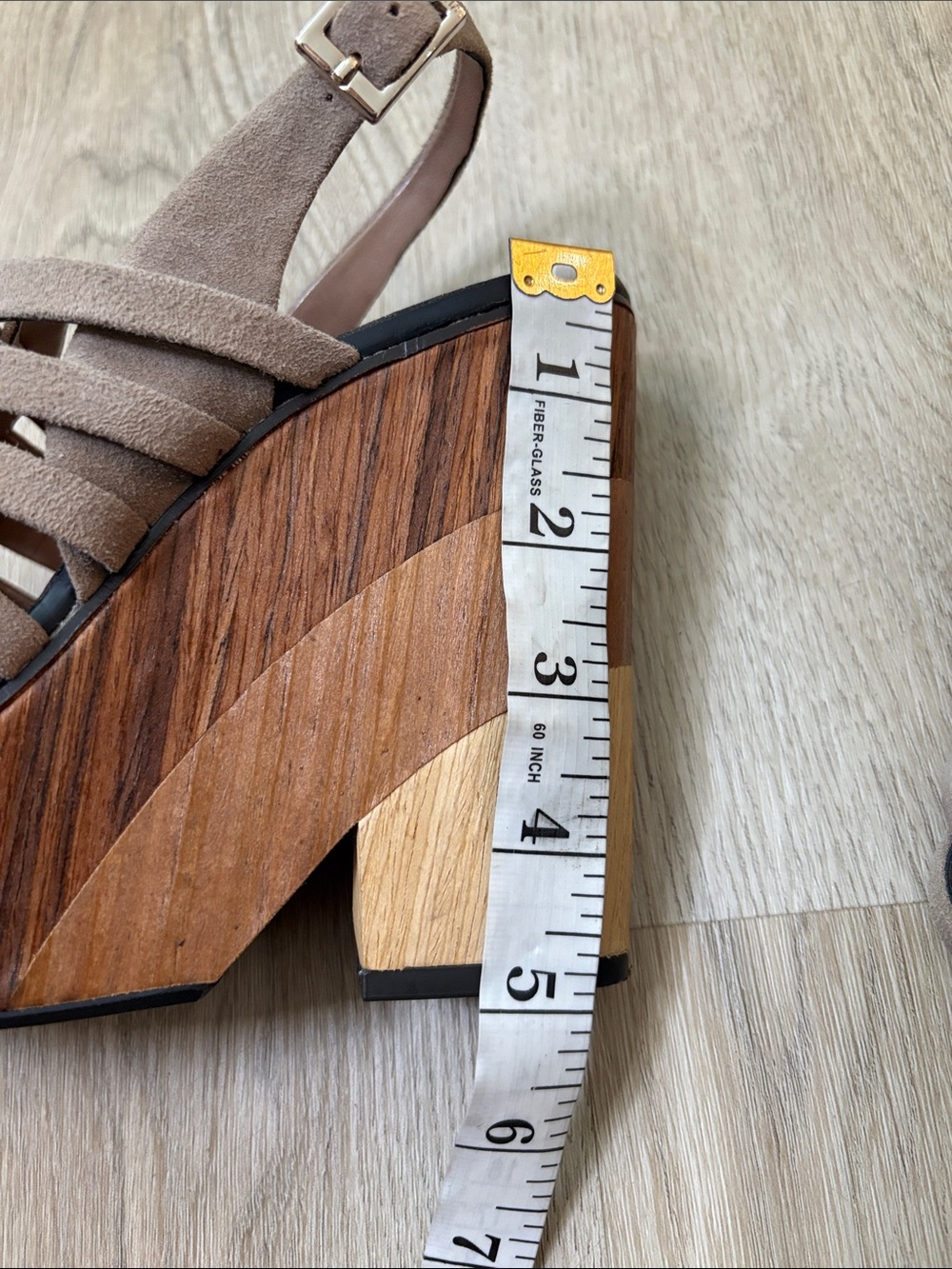 Vince Camuto Onia Suede Wooden Platform Wedge Sandals Size 7 summer leather wood - Picture 11 of 12
